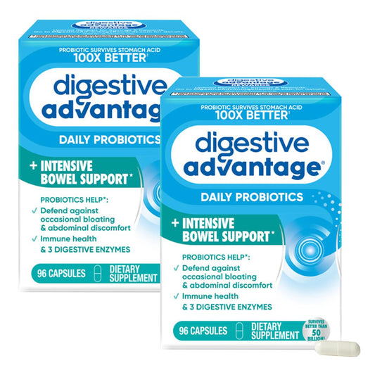 Digestive Advantage IBS Probiotics bottle label showing 96 Day Supply