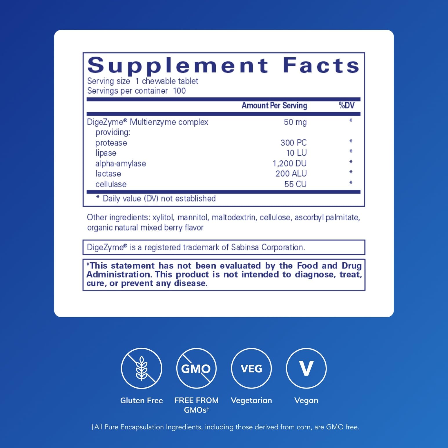 Close-up of chewable digestive enzyme tablets