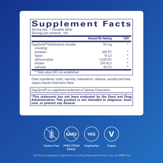 Close-up of chewable digestive enzyme tablets