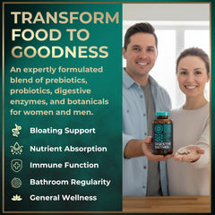 Bottle showing probiotics and prebiotics ingredients for digestion