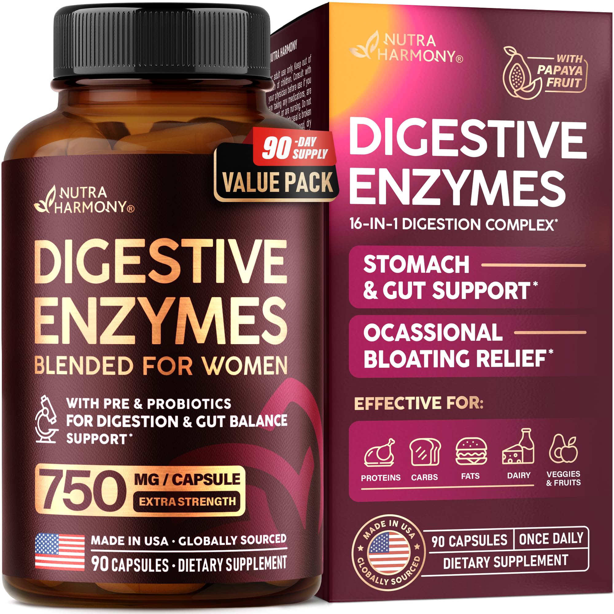 Digestive enzymes for women bottle with 90 capsules