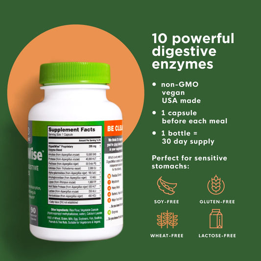 Close-up of DigestWise vegan enzyme ingredients label