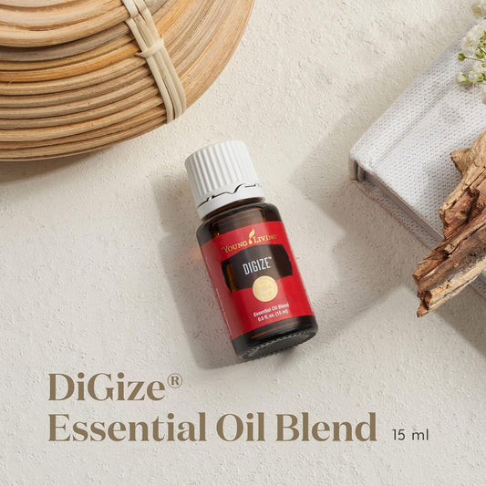 Close-up of DiGize essential oil 15ml bottle