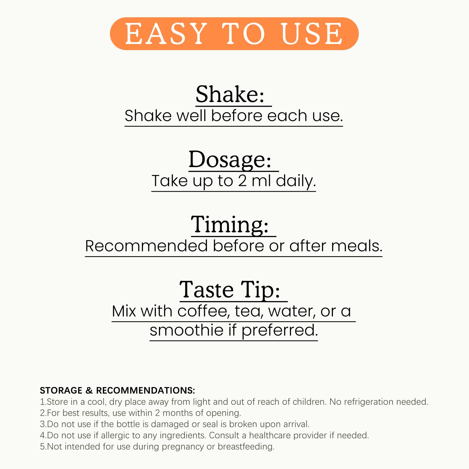 Serving directions: dilute in water, coffee, or tea