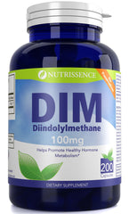 DIM supplement bottle with 100mg capsules
