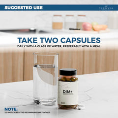 Close-up of vegan DIM capsules highlighting non-GMO status
