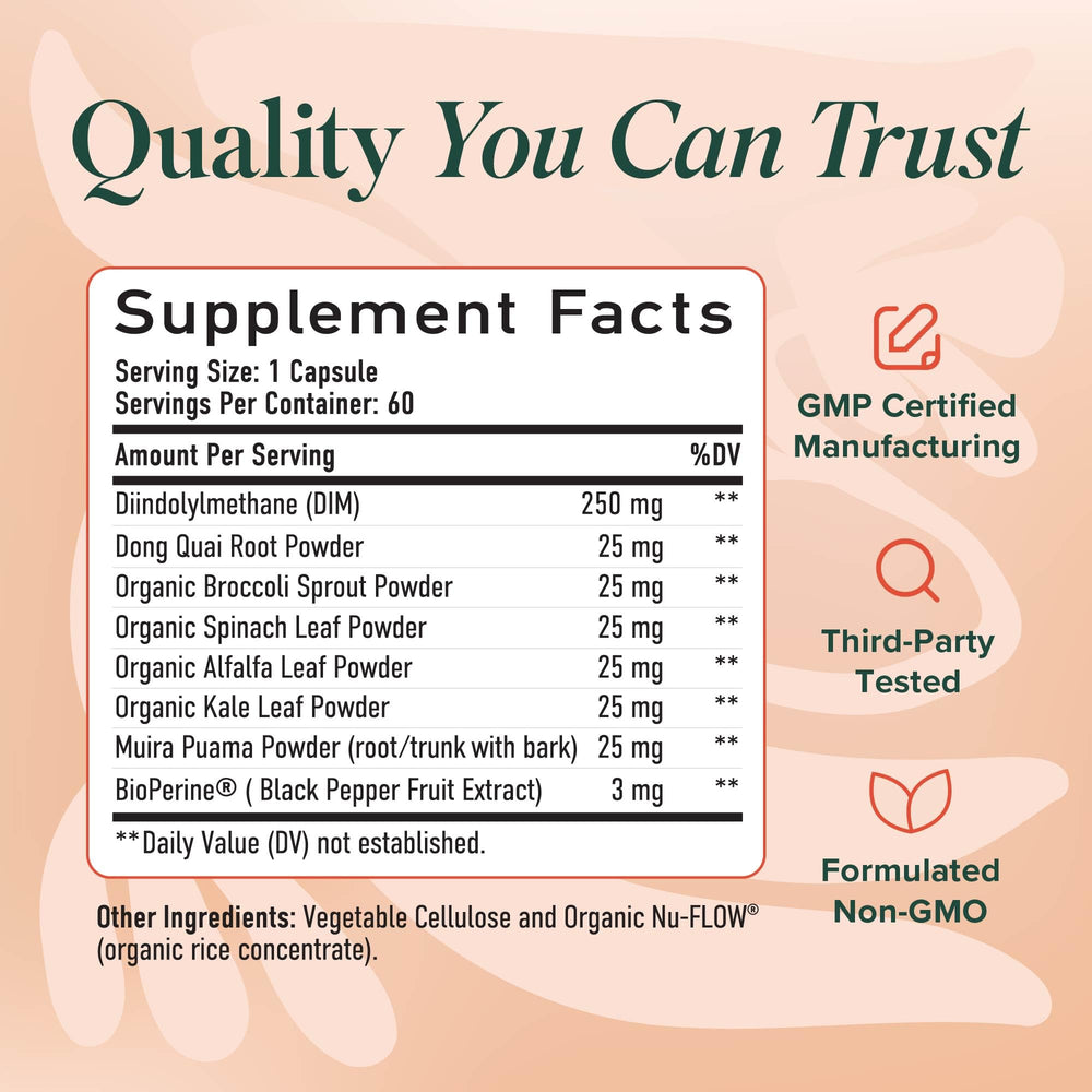 DIM 250 mg bottle highlighted for acne and mood support