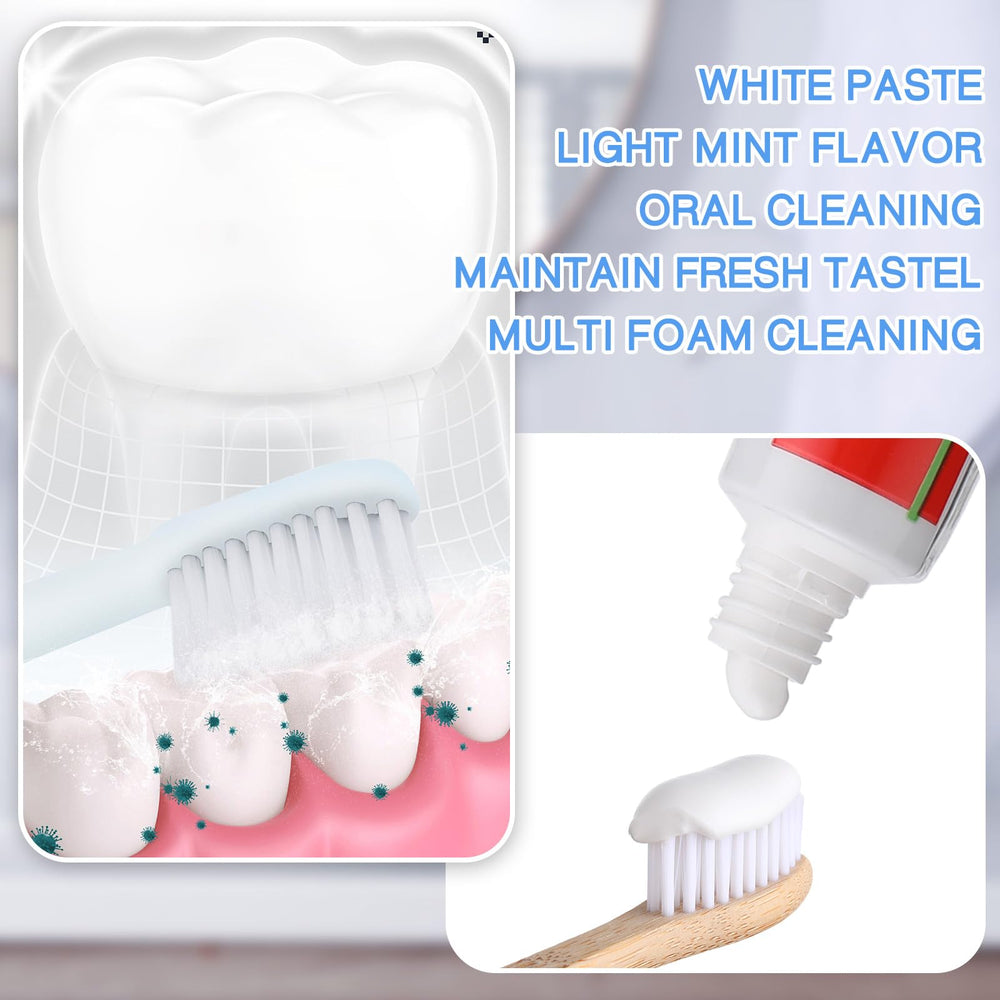 Compact travel toothpaste tube with dimensions 0.8 x 3.3 inches