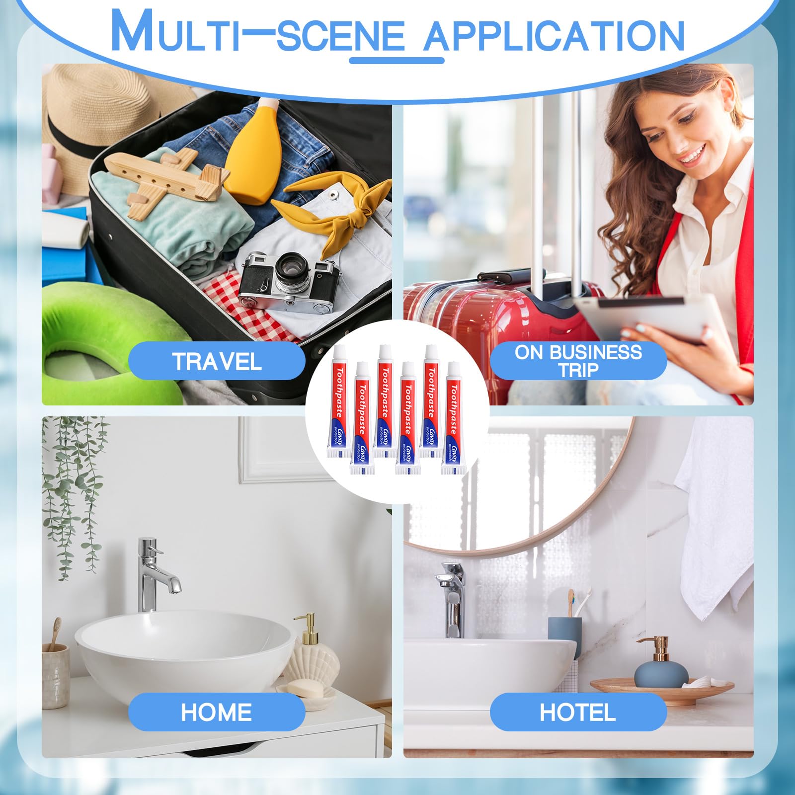 Toothpaste tube in hotel room setting