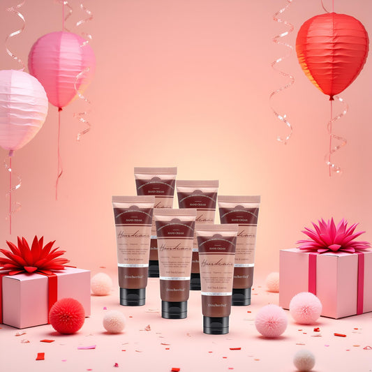 DincherBel hand cream application close-up highlights quick absorption and a non-sticky feel.