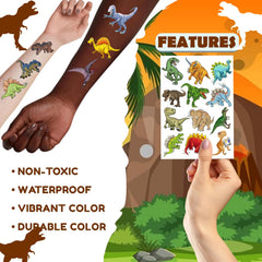Dinosaur Temporary Tattoos showing easy-to-apply designs on hands for quick fun.