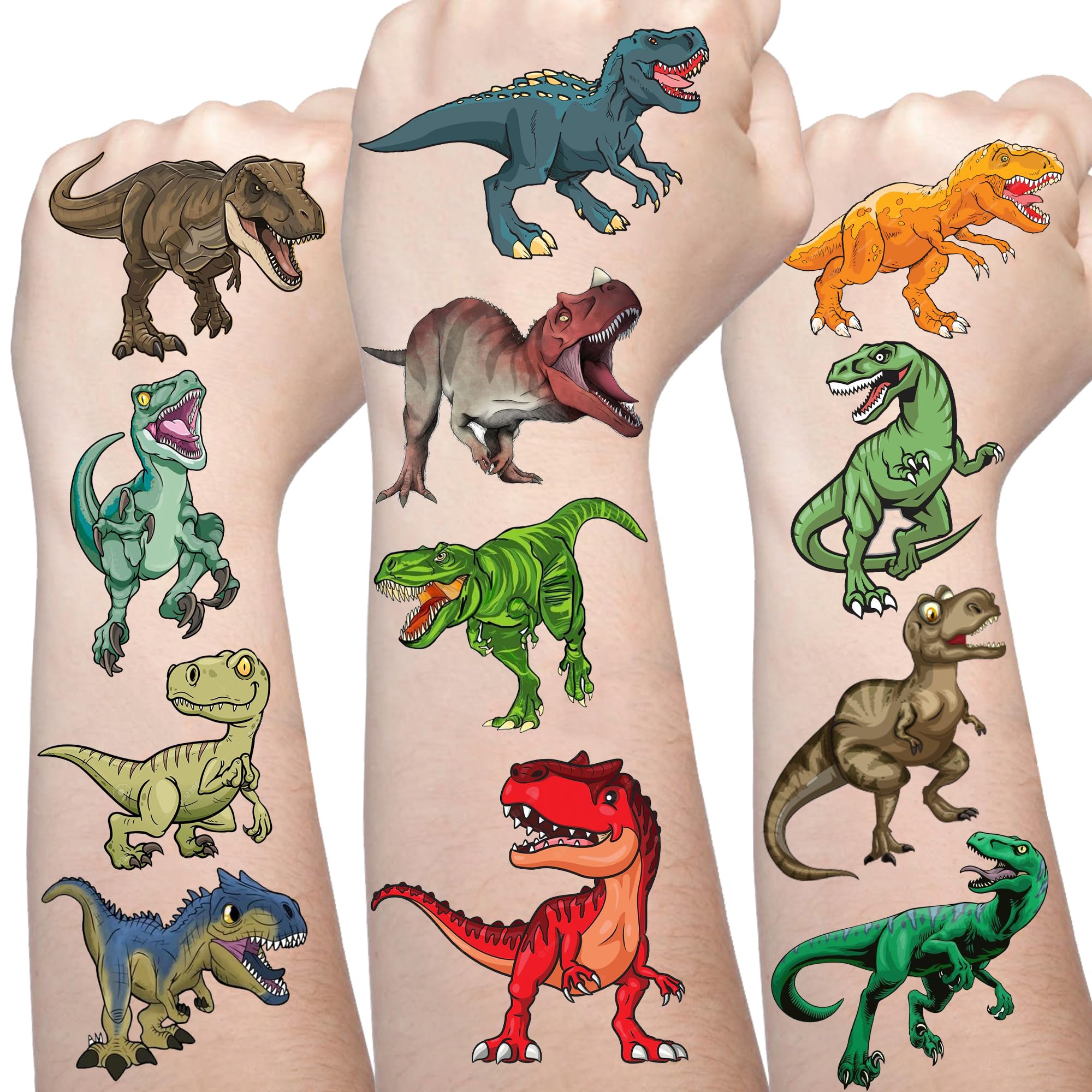 Dinosaur Temporary Tattoos featuring a T-Rex design for vibrant party favors and kid-safe fun.