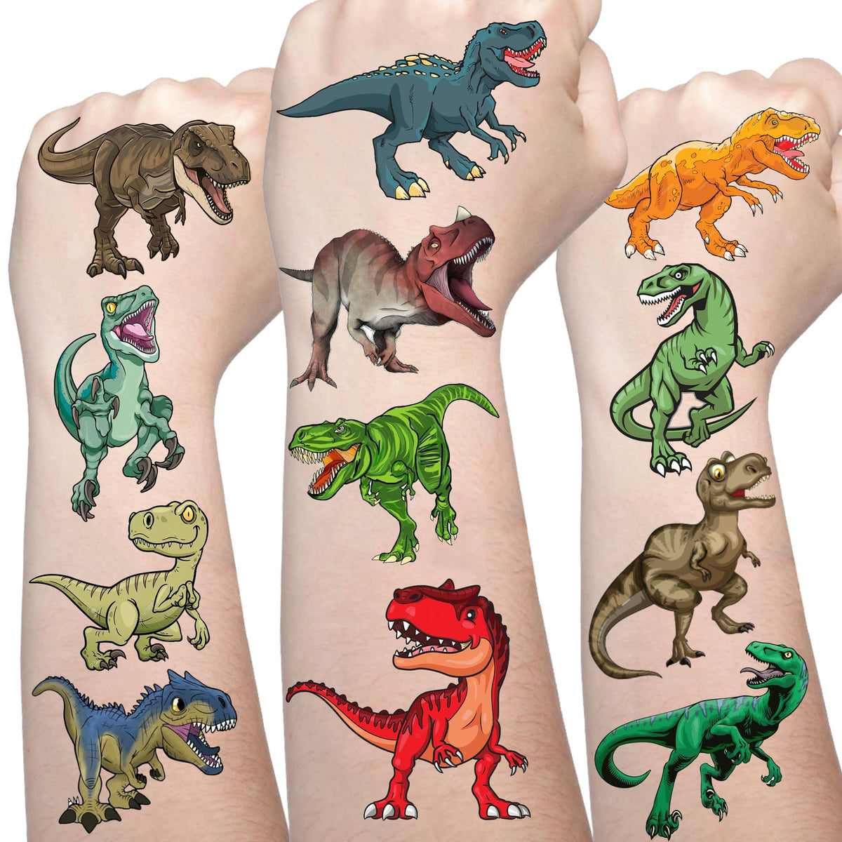 Dinosaur Temporary Tattoos featuring a T-Rex design for vibrant party favors and kid-safe fun.
