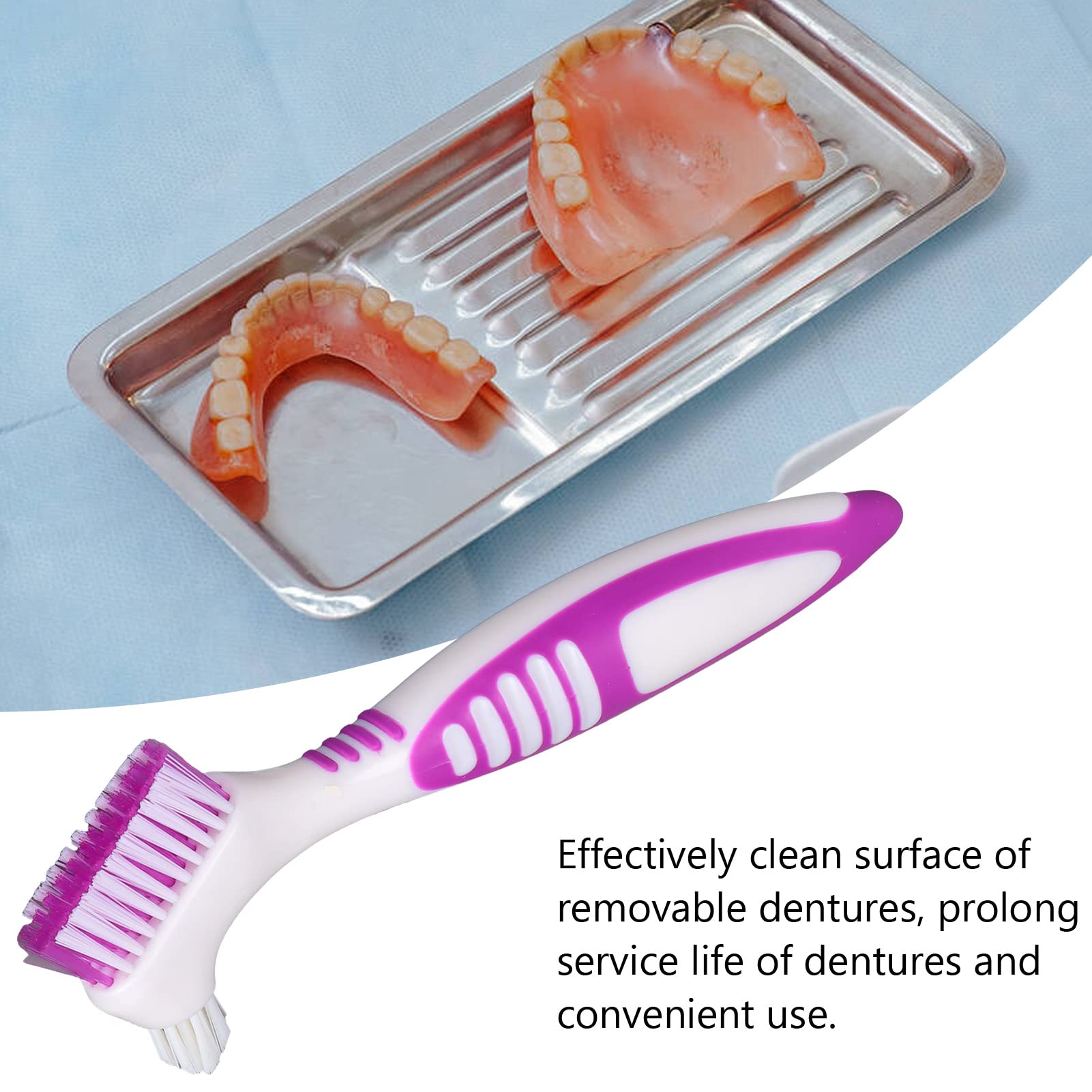 Pink plastic handle of denture brush