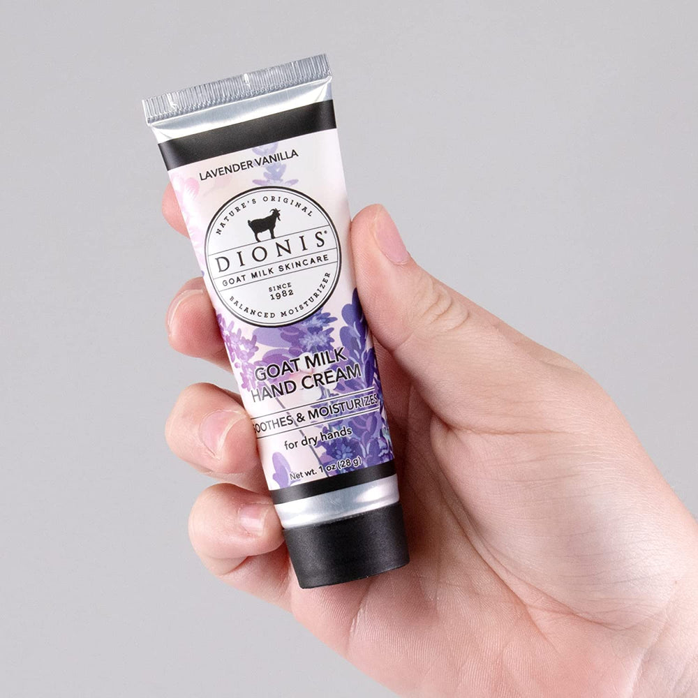 Dionis Goat Milk Hand Cream texture closeup shows creamy formula absorbing quickly