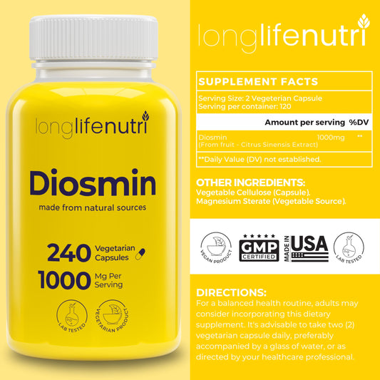 Close-up of Diosmin 1000mg Advanced Formula label
