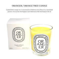 Diptyque Oranger candle wick closeup shows cotton, lead-free wick for clean burning.