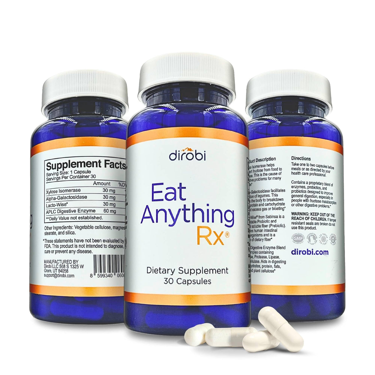 Dirobi Eat Anything Xylose Isomerase Enzymes bottle and capsules