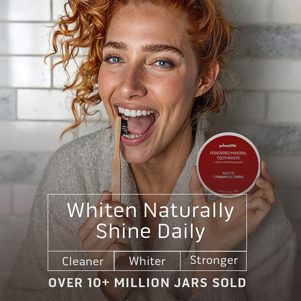 Back label of Dirty Mouth Toothpowder Ignite Cinnamon jar with ingredients