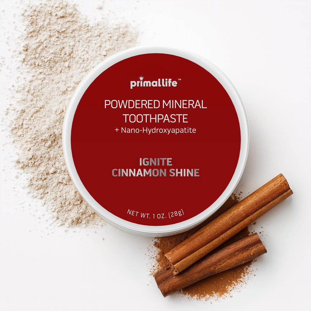 Front view of Dirty Mouth Toothpowder Ignite Cinnamon jar