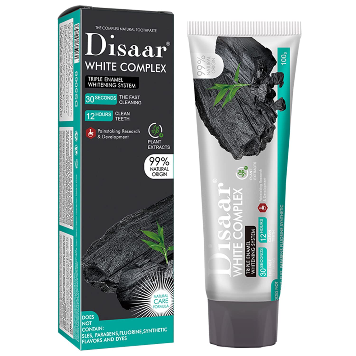 Disaar Beauty Whitening Complex Toothpaste 100g with charcoal and banana flower - front view