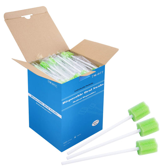 Pack shot of Disposable Untreated Oral Care Swabs 250 Count in Green and Plum