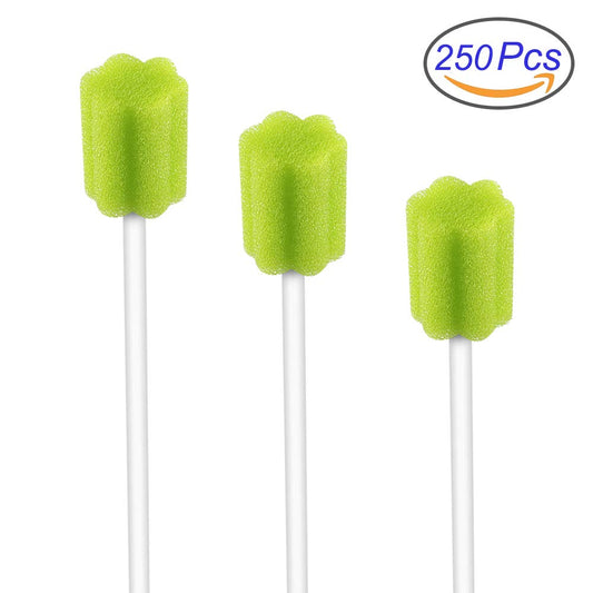 Foam sponge tip of a disposable oral care swab
