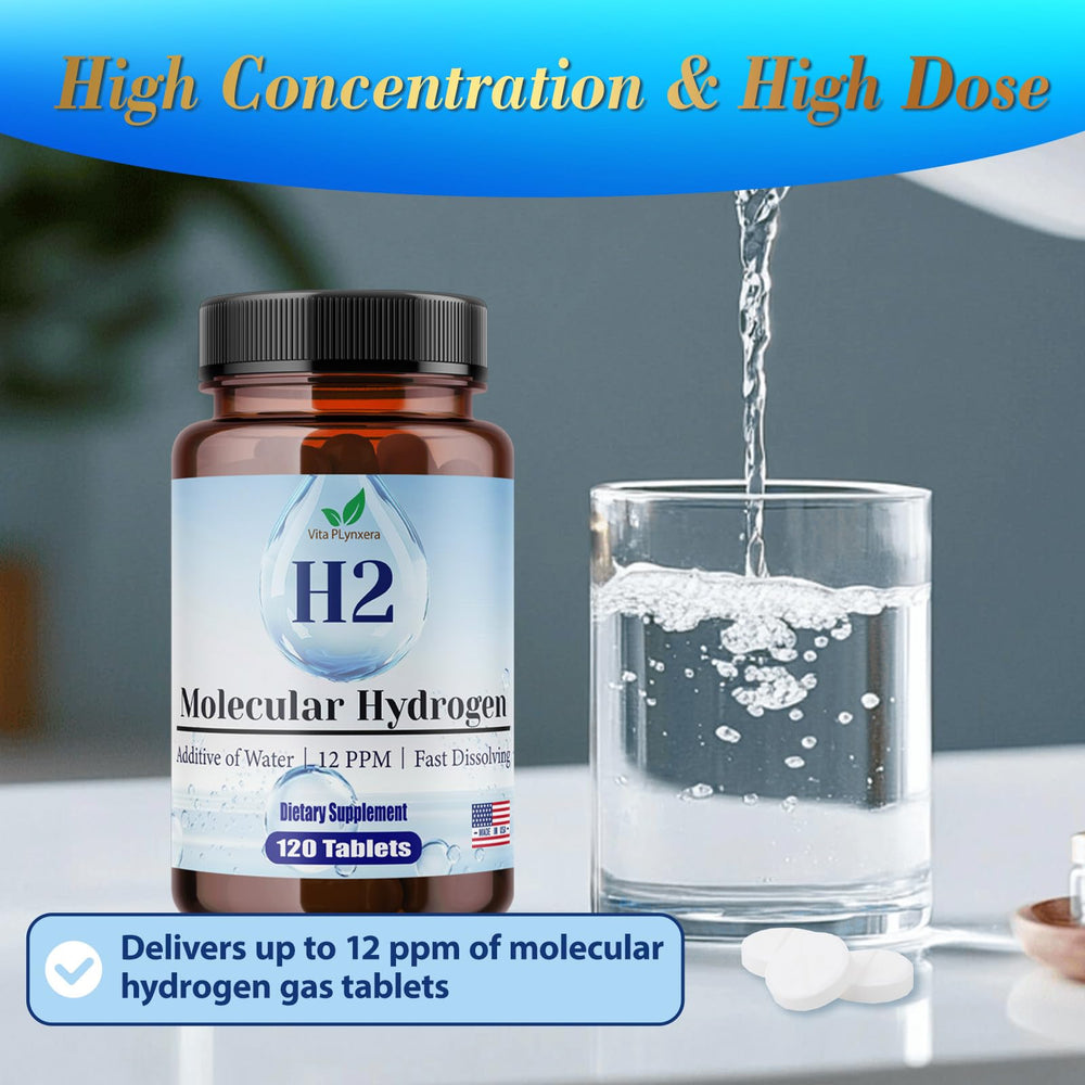 Hydrogen tablet dissolving in a clear glass of water.
