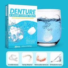 Dissolving tablet action in water for dental appliance cleaning