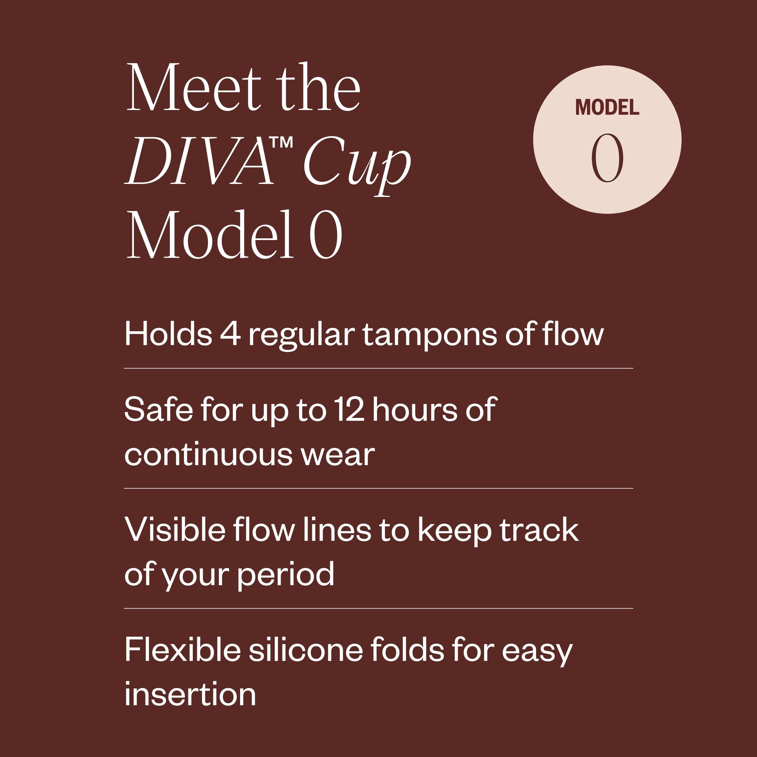 DIVA Cup Model 0 shows visible flow lines for easy cycle tracking.