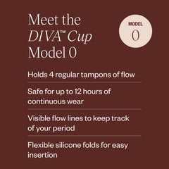 DIVA Cup Model 0 shows visible flow lines for easy cycle tracking.
