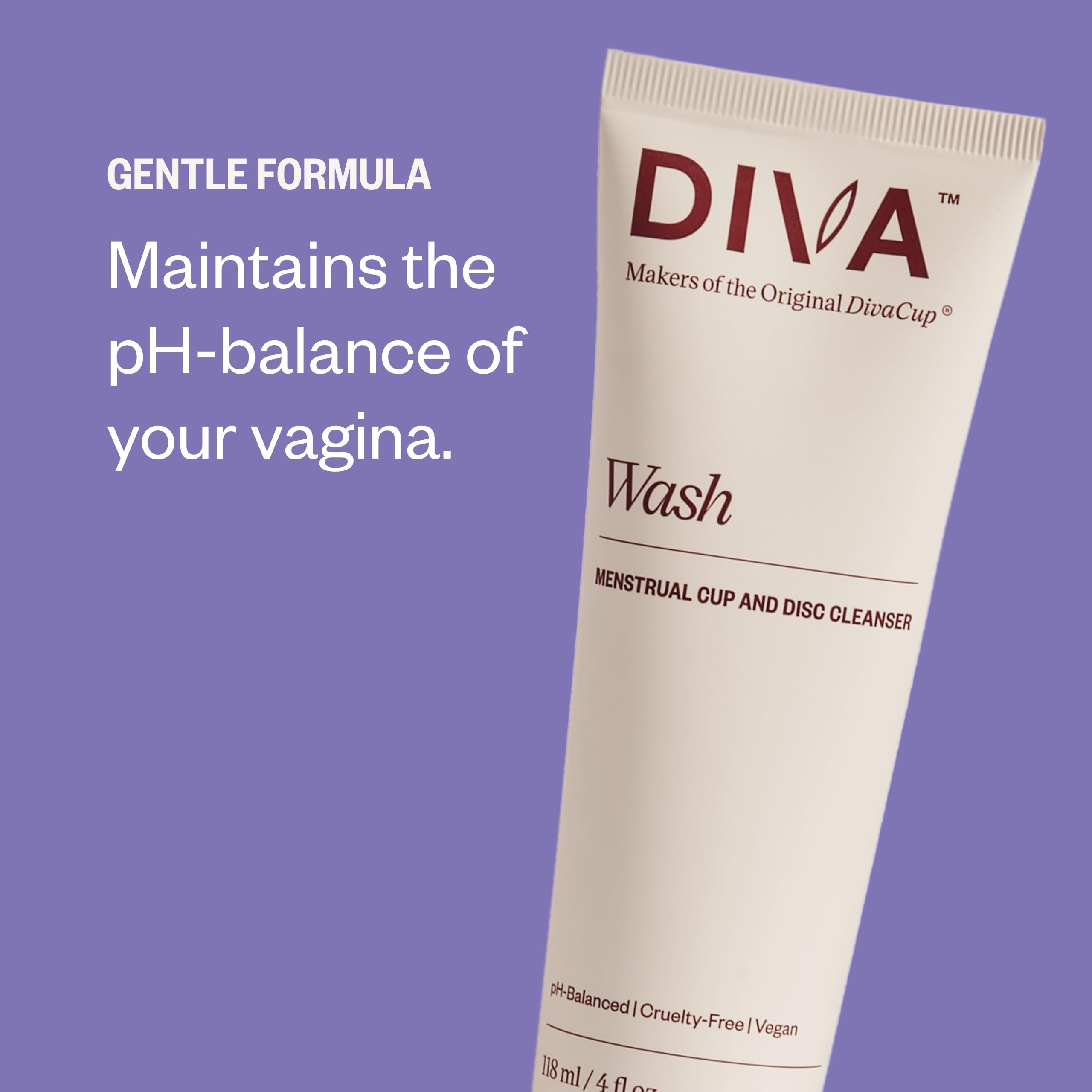 DIVA Wash with DivaCup nearby shows silicone-safe cleansing option.