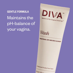 DIVA Wash with DivaCup nearby shows silicone-safe cleansing option.