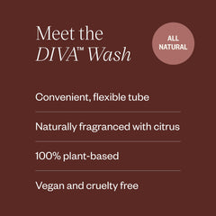 DIVA Wash tube packaging demonstrates mess-free design to keep soap off surfaces.