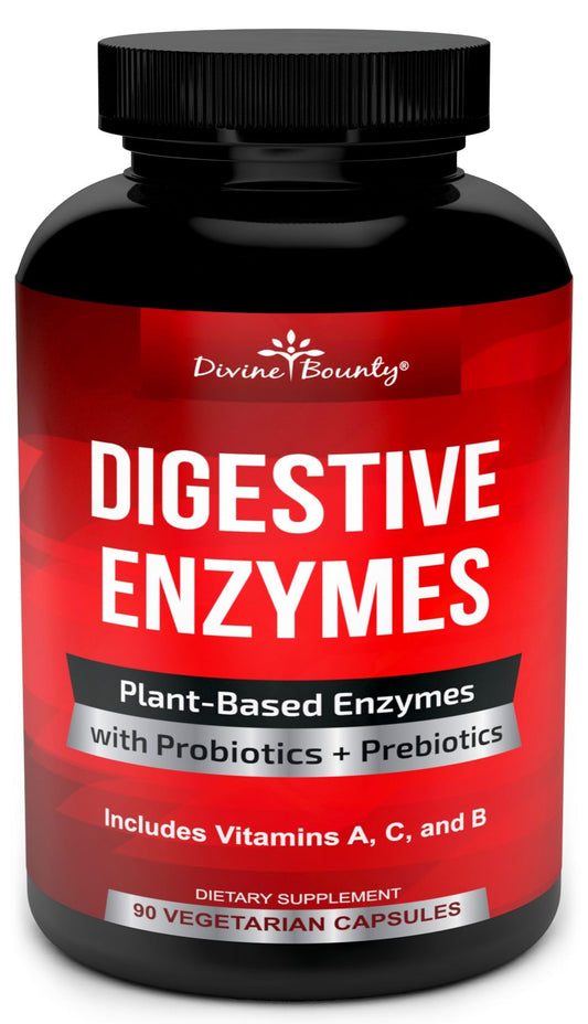 Divine Bounty Digestive Enzymes bottle label showing 90 vegetarian capsules