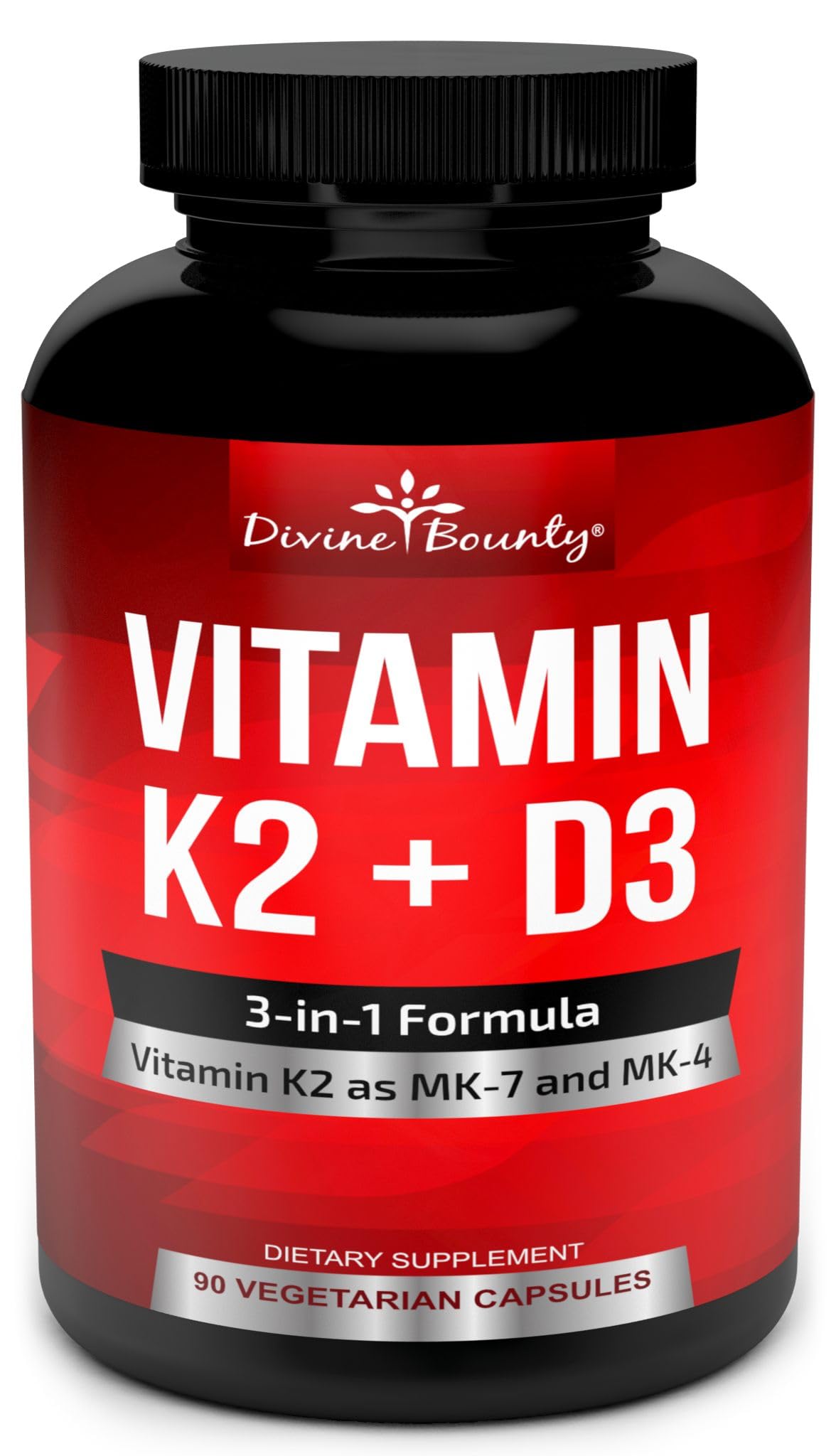 Divine Bounty Vitamin K2 D3 bottle label with MK-4 and MK-7