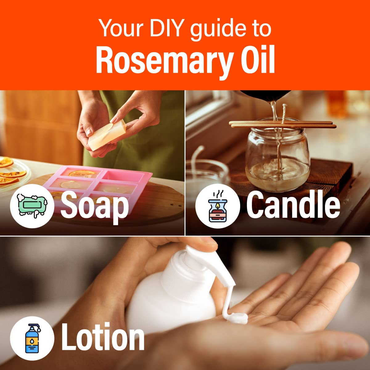 DIY candle and soap making with rosemary essential oil
