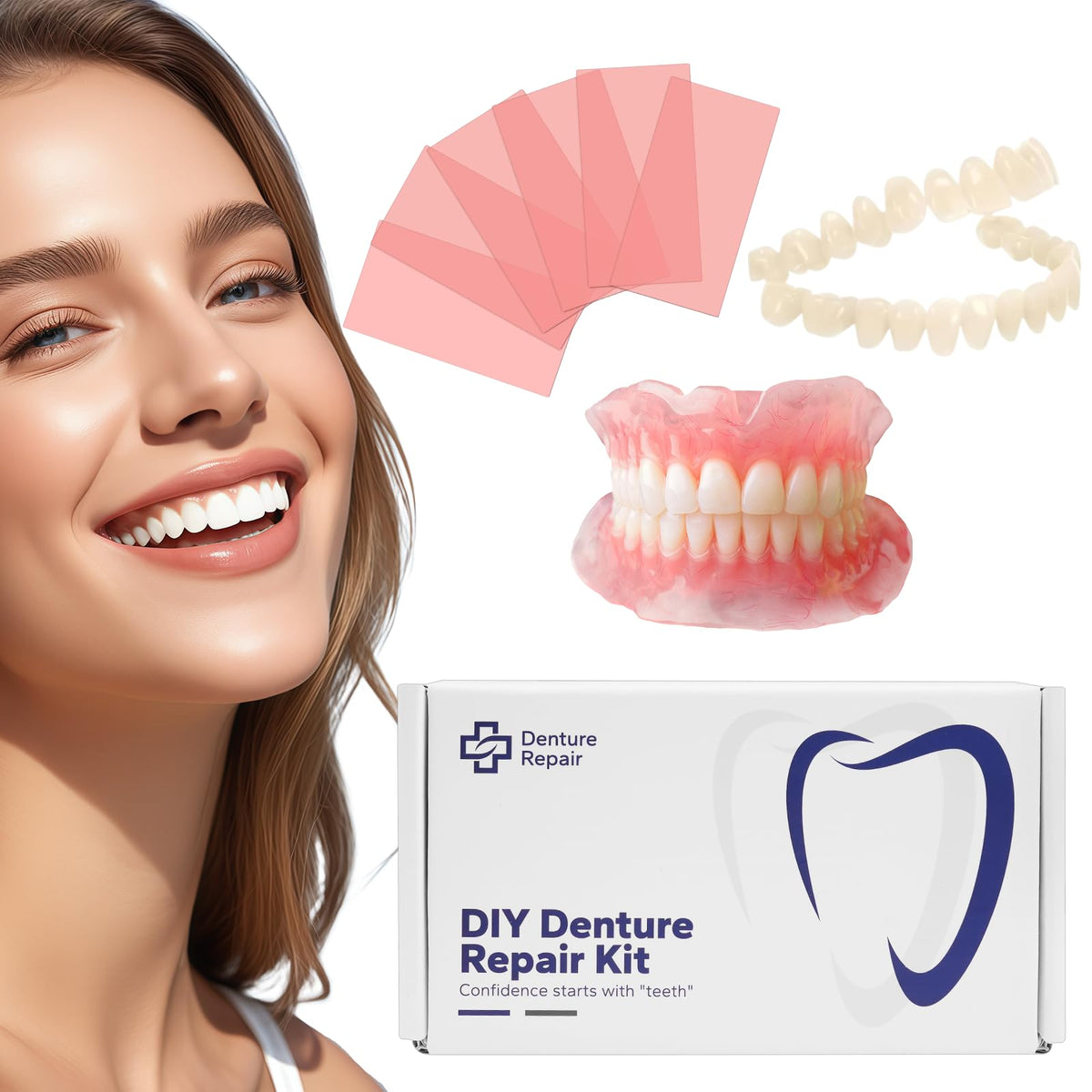 DIY Denture Kit - top teeth with moldable denture components