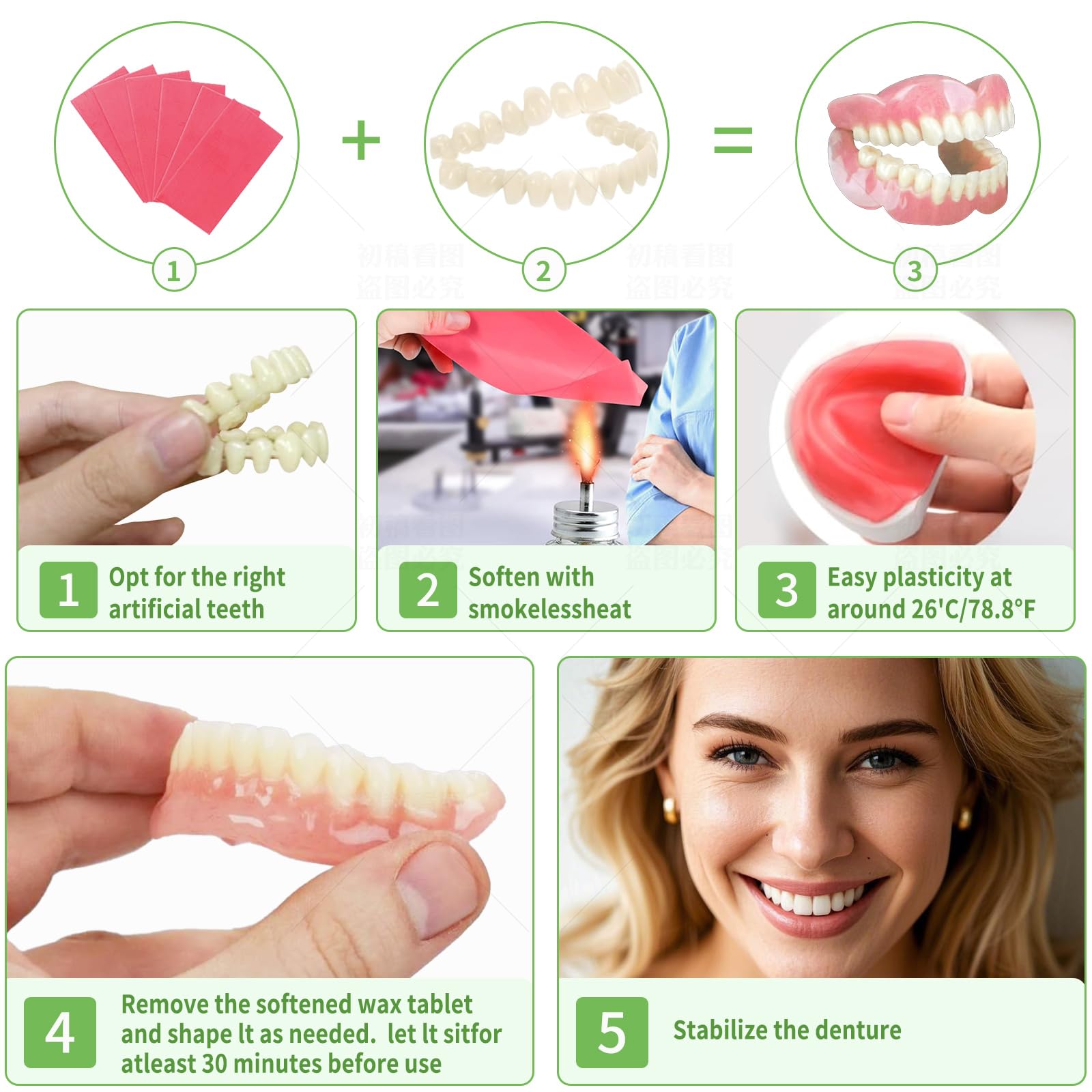 Reusable denture kit with universal sizing