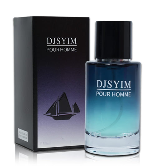 DJSYIM men's eau de toilette bottle close-up with fresh apple scent for daily wear.