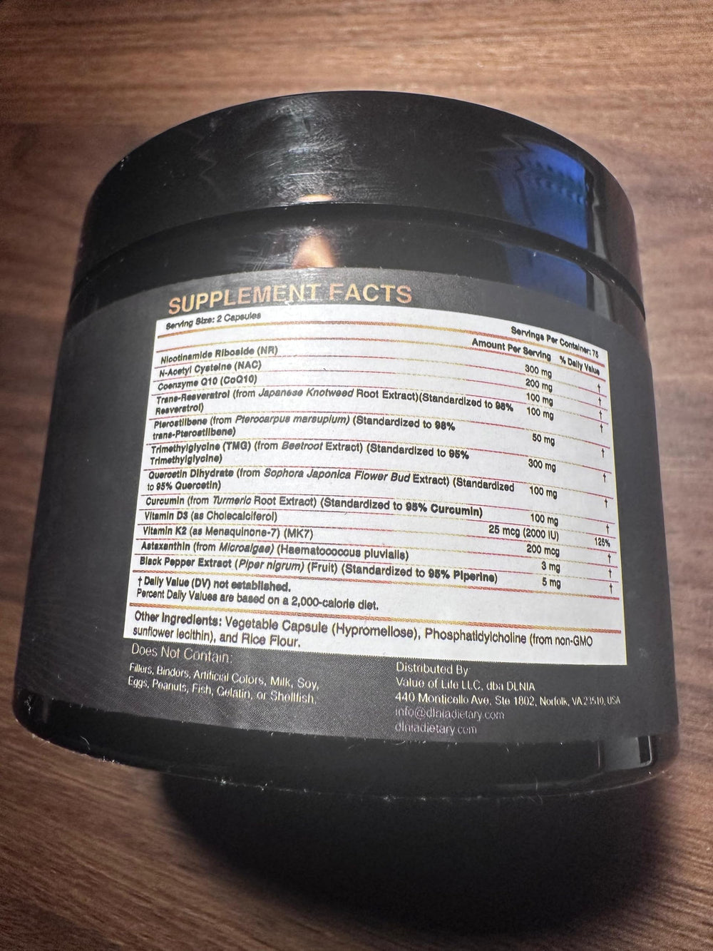 Quality testing and certificates for DLNIA NR liposomal supplement