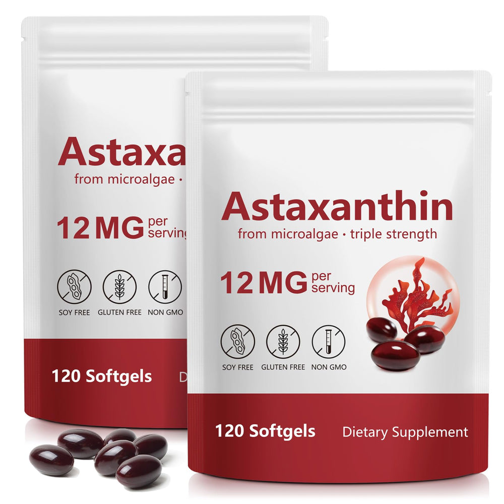 DLOMFVFQ astaxanthin softgel 12mg bottle highlighting premium antioxidant support.