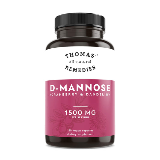 Thomas' All-Natural D-Mannose 1200mg capsules with Cranberry and Dandelion label
