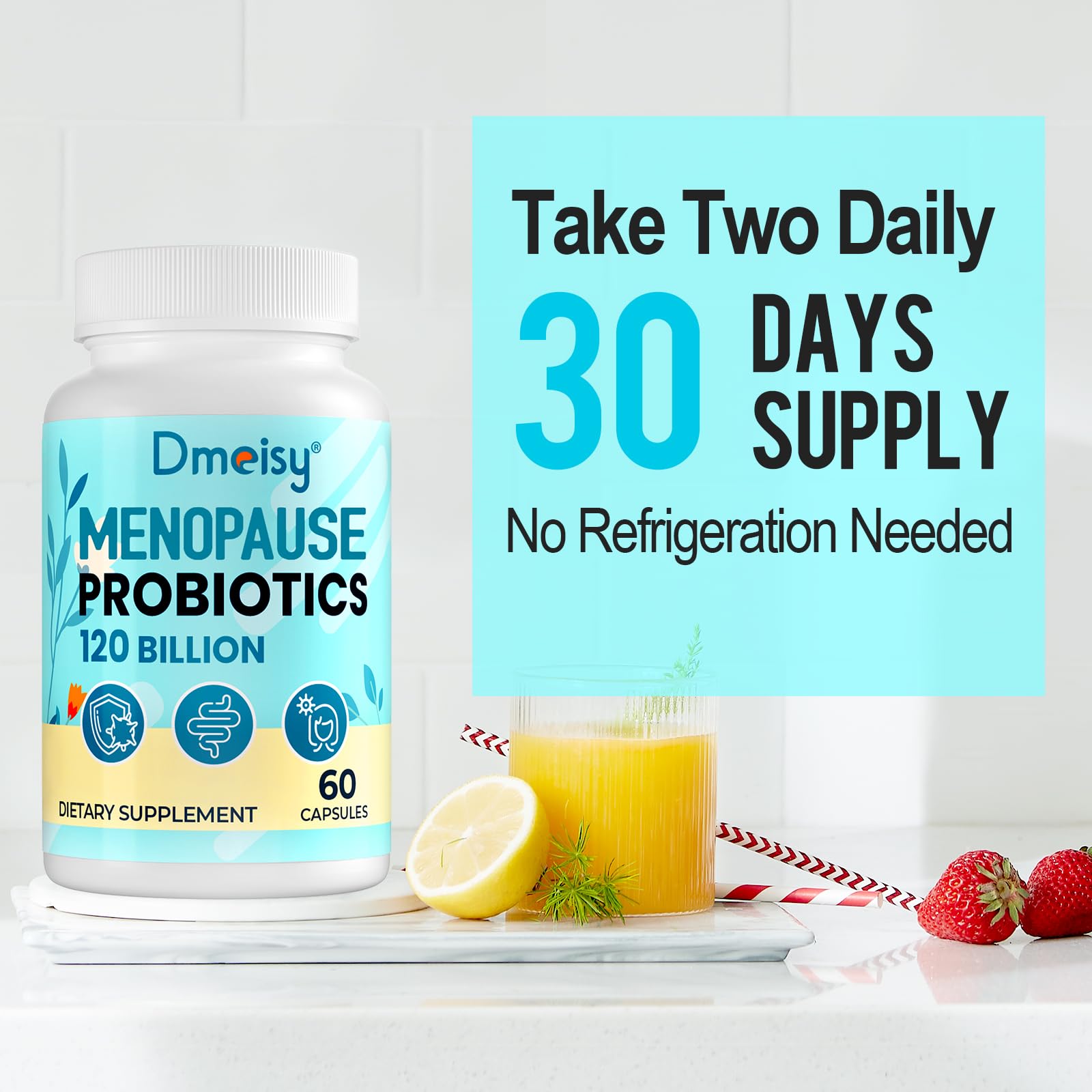 Dmeisy gut and immunity support packaging for overall menopause wellness.