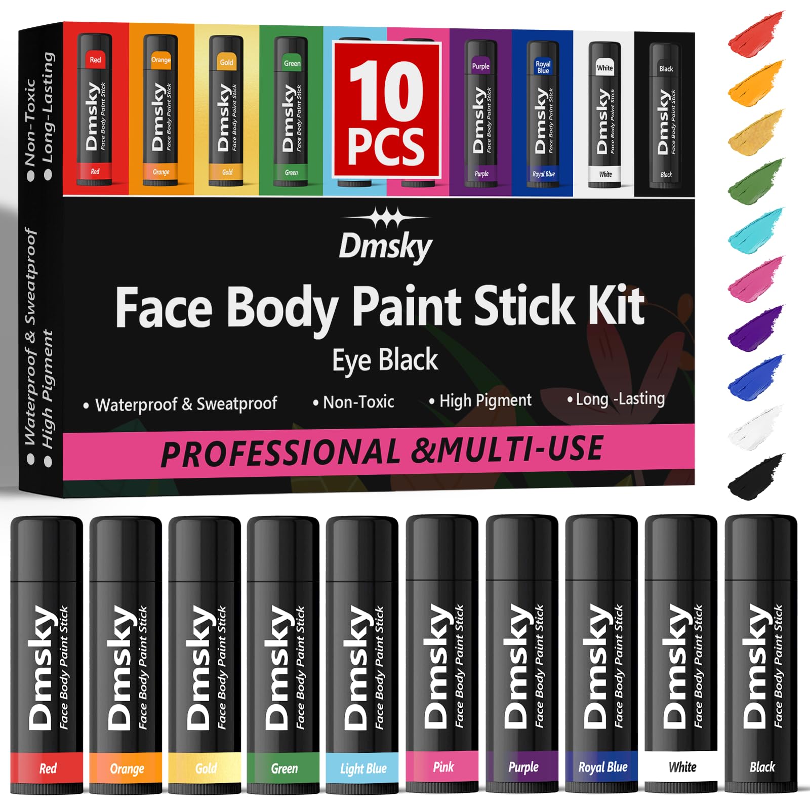 Dmsky Eye Black Sticks 10-color pack offers bold visibility for sports.