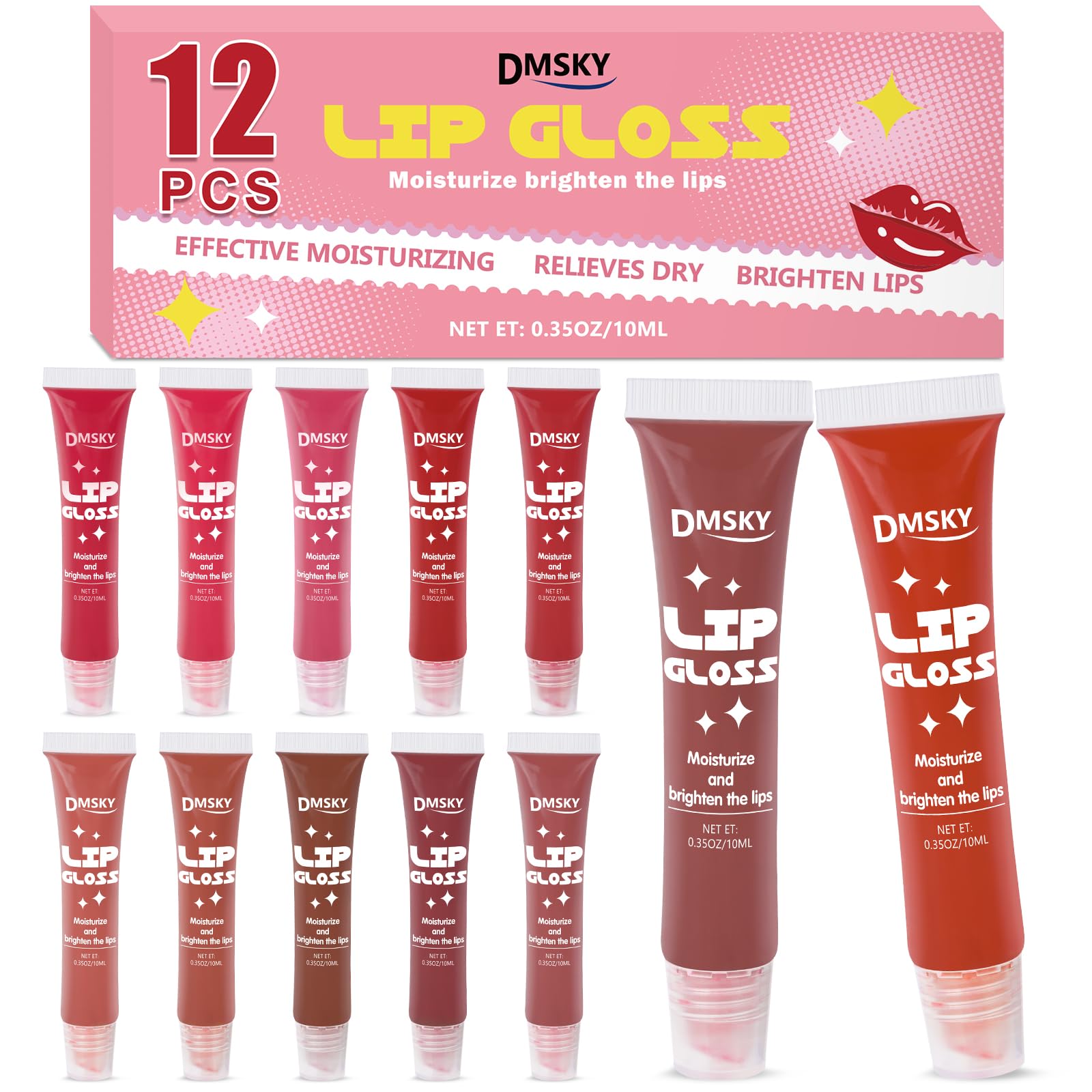 Dmsky Lip Gloss Set 12 Shades offers a versatile palette for everyday and bold looks.