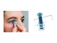 Hands using DMV Classic Remover on a gas permeable lens with blue device