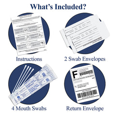 Kit components including cheek swabs and instructions