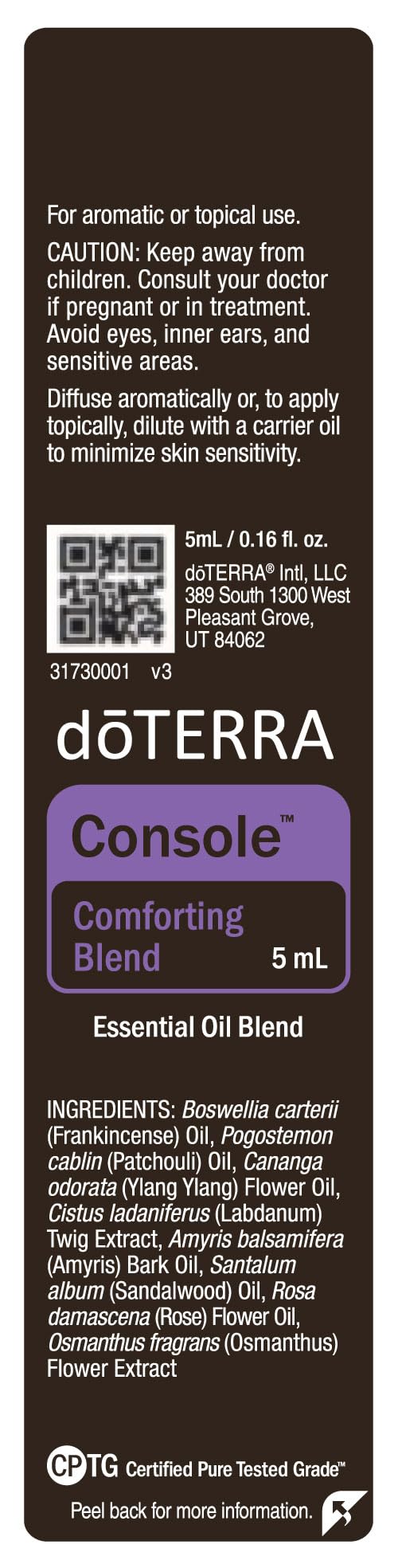 doTERRA Console bottle with cap removal for direct inhalation.
