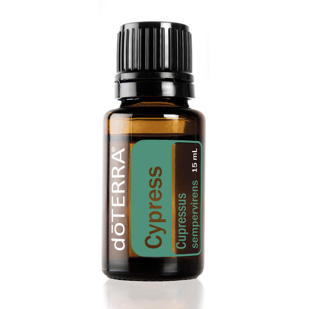 Bottle of doTERRA Cypress Essential Oil 15 ml with label